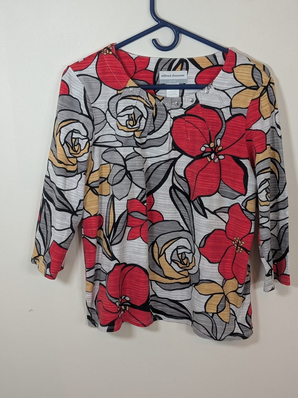 Alfred Dunner Red Floral Scoop Neck Top